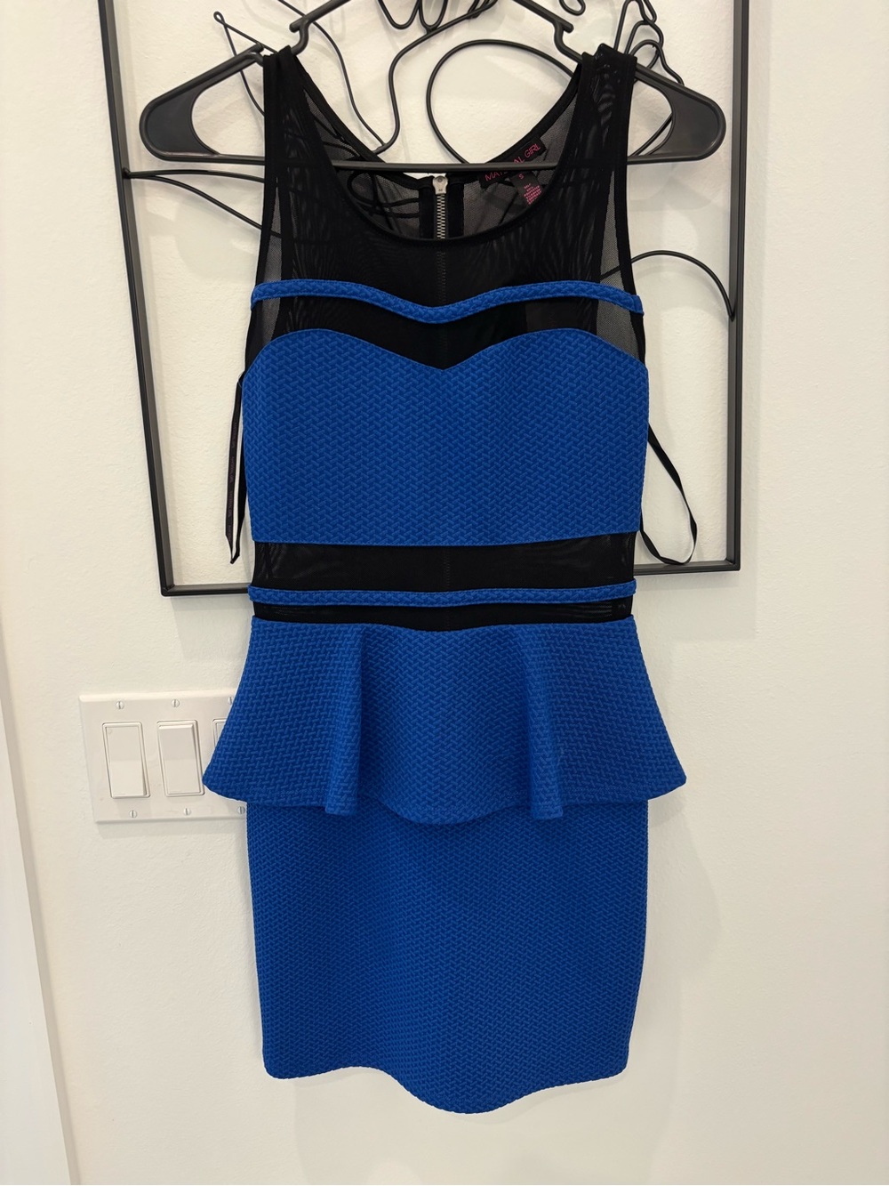 Material Girl Royal Blue and Black Peplum Mini Dress